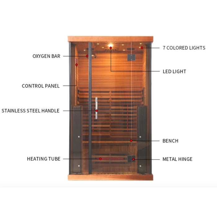 Indoor 1-2 Person Infrared Luxury Sauna, Red Cedar Wood I Comfort Corner